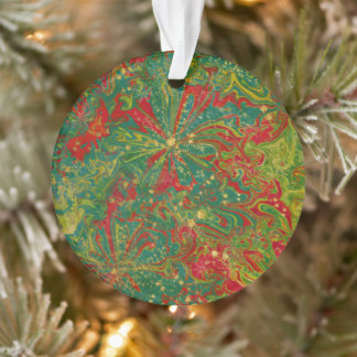 Christmas Green Red Gold abstract marbled acrylic  Ornament