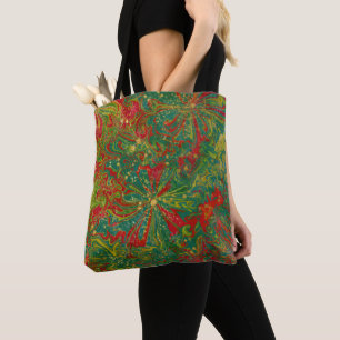 Christmas Green Red Gold abstract marbled  Tote Bag