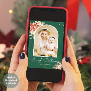 Christmas Green Red Modern Arch Photo Frame Holiday Card