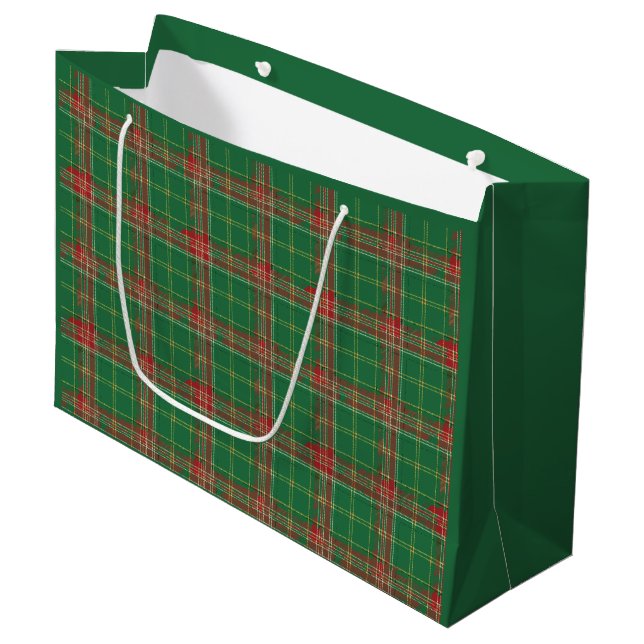 Christmas Green red Plaid Large Gift Bag (Front Angled)