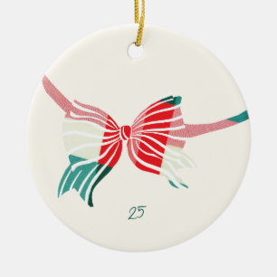 Christmas Green & Red Plaid Tied With Bow Photo Ceramic Tree Decoration