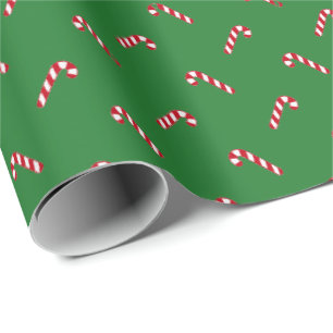 Christmas green red white cute candy cane pattern wrapping paper