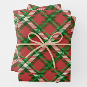 Christmas Green, Red, White Plaid Tartan Pattern Wrapping Paper Sheet