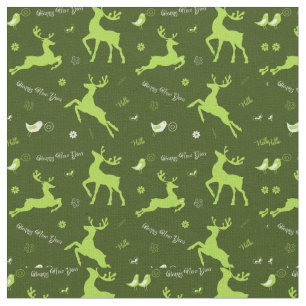 Christmas Green Reindeer  Fabric