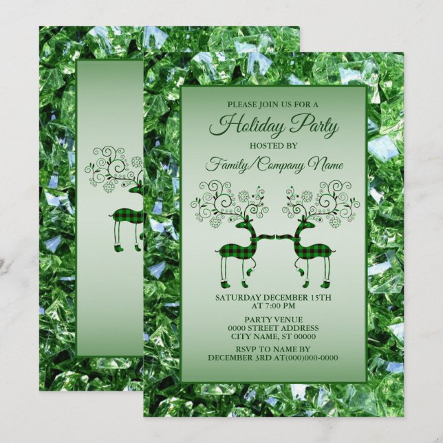 Christmas Green Reindeer Trendy Holidays Invitation (Front/Back)