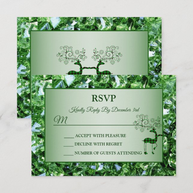 Christmas Green Reindeers Trendy holidays RSVP Card (Front/Back)