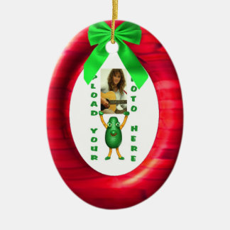 Christmas green ribbon red add photo portal ceramic tree decoration