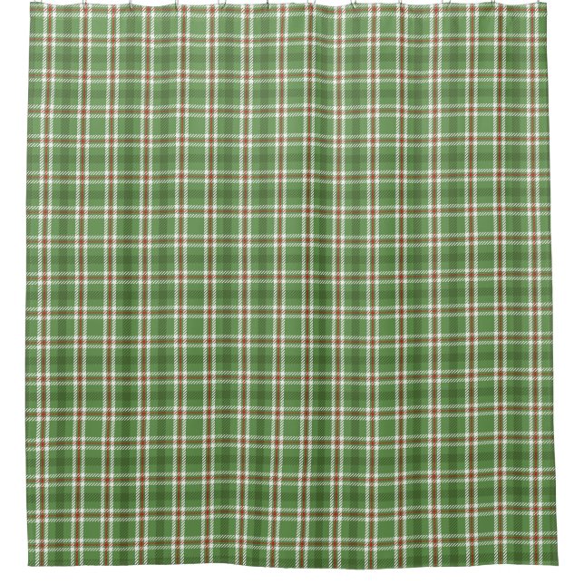 Christmas Green Rustic Farmhouse Plaid Holiday Shower Curtain (Front)