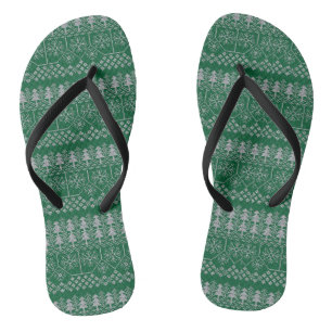 Christmas Green Silver Gray Holidays Elegant Flip Flops