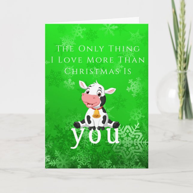 Christmas Green Snow Flakes happy baby cow Card (Front)