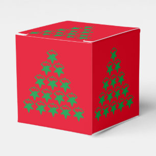 Christmas Green Snow Stars Tree, Red background Favour Box