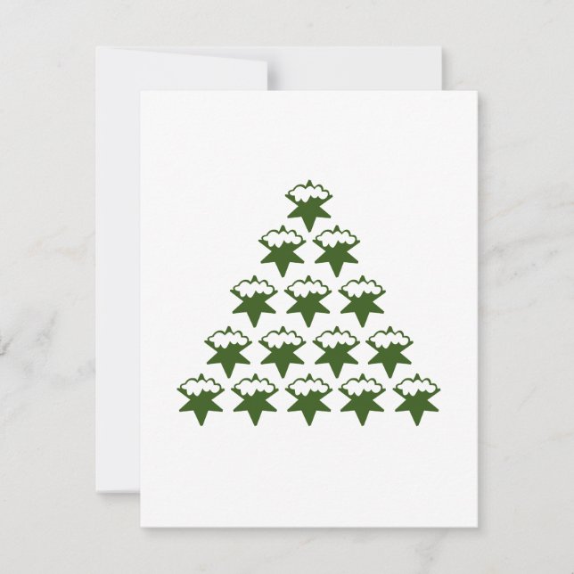 Christmas Green Snow Stars Tree white Card (Front)