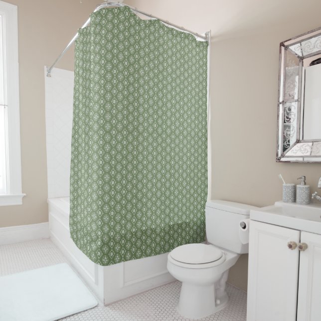 Christmas Green Snowflake Minimalist Simple Shower Curtain (In Situ)