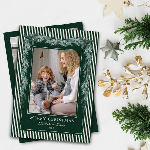 Christmas Green Stripes Bow Garlands Photo Holiday Card