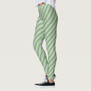 Christmas Green Stripes & Snow Seamless Pattern Leggings
