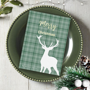 Christmas Green Tartan And Deer Foil Holiday Card