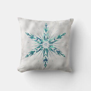 Christmas Green Teal Snowflake Sparkle Cushion