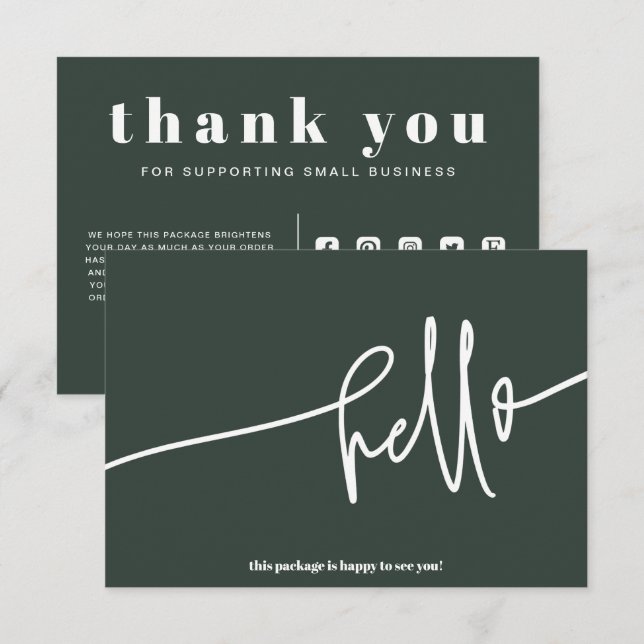 Christmas Green Thank You Order Small Business Enclosure Card (Front/Back)