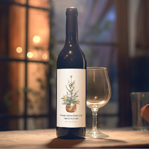 Christmas Green Tree Merry Christmas Wine Label