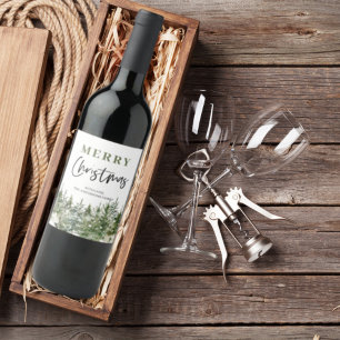 Christmas Green Tree Merry Christmas Wine Label