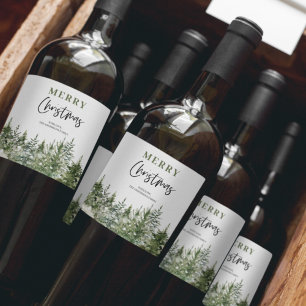 Christmas Green Tree   Merry Christmas Wine Label