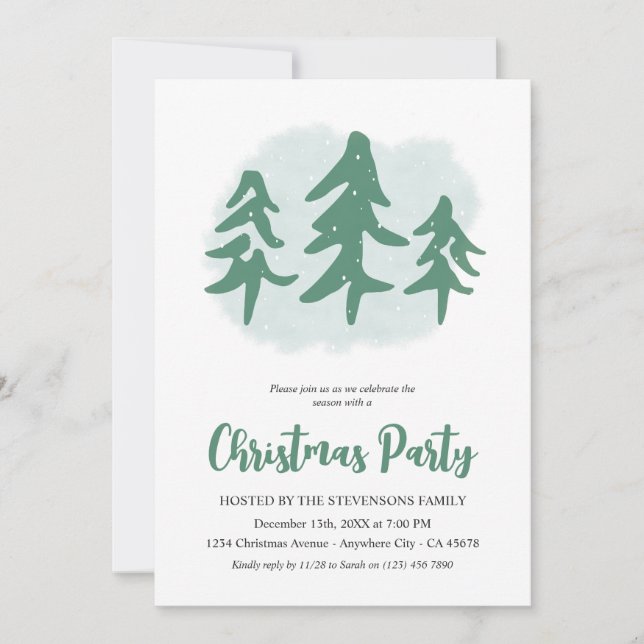 Christmas Green Tree Minimalist Holiday Party Invitation (Front)