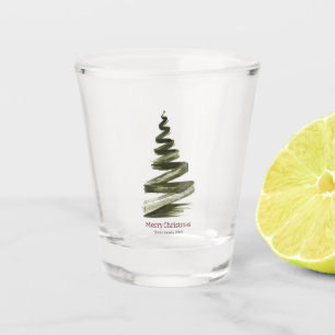 Christmas Green Tree Watercolour Shot Glass