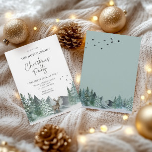 Christmas Green Watercolor Pine Forest Holiday  Invitation
