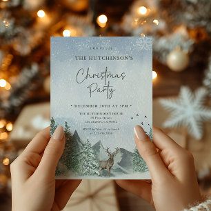 Christmas Green Watercolor Pine Forest Holiday Invitation