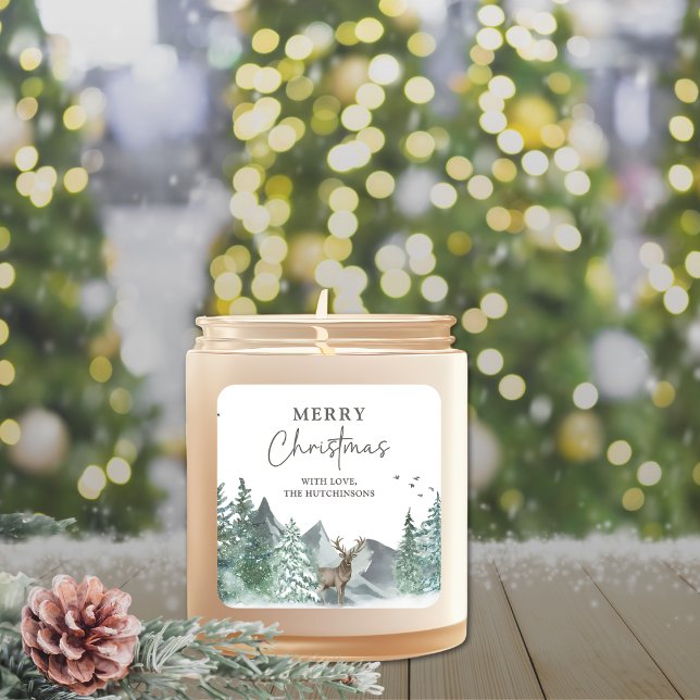 Christmas Green Watercolor Pine Forest Holiday Square Sticker (Creator Uploaded)