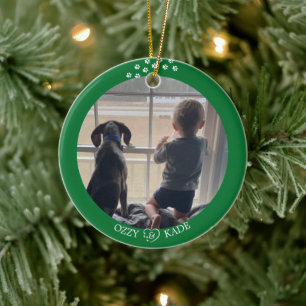 Christmas Green White Personalised Child Pet Photo Ceramic Tree Decoration