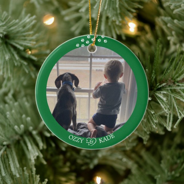 Christmas Green White Personalised Child Pet Photo Ceramic Tree Decoration (Tree)