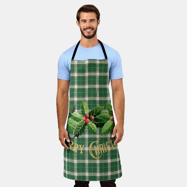 Christmas Green White Plaid Apron (Worn)