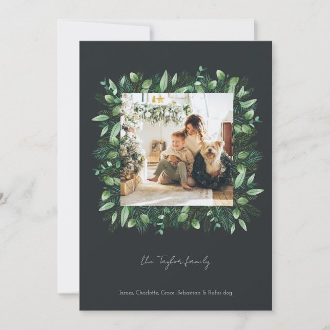 Christmas Green Winter Foliage Photo Frame Holiday Card (Front)