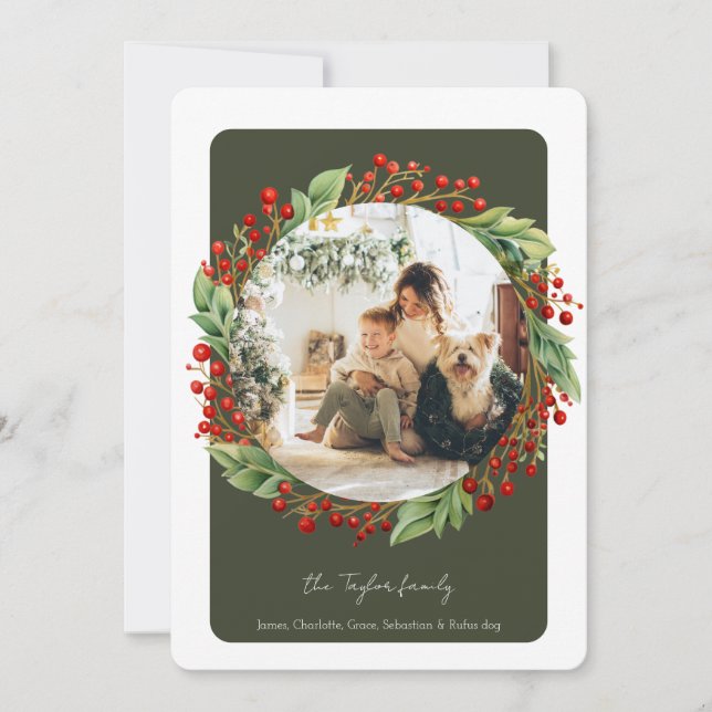 Christmas Green Winter Foliage With Berries Photo Holiday Card (Front)