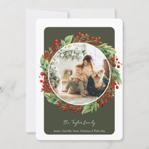 Christmas Green Winter Foliage With Berries Photo Holiday Card