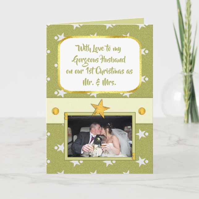 Christmas green with stars and photo holiday card (Front)