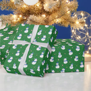 Christmas Green Wrapping Paper with Snowmen