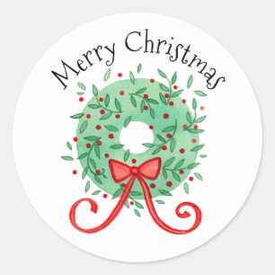 Christmas Green Wreath Red Berries Holiday Classic Round Sticker