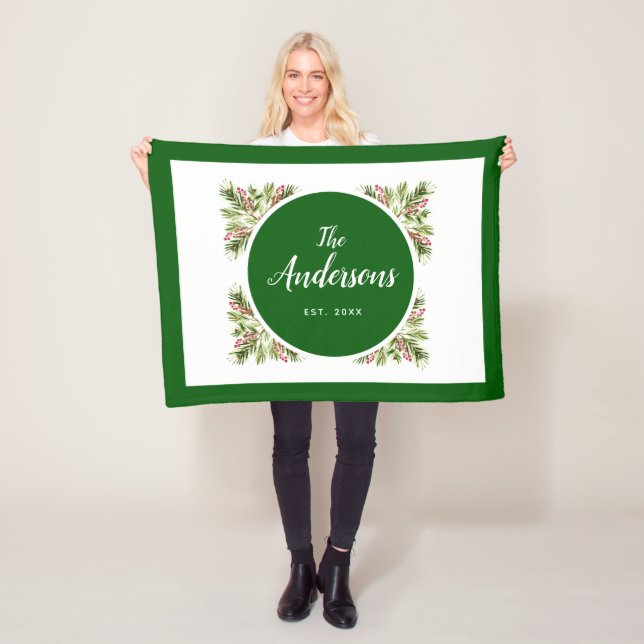 Christmas Greenery and Berries Family Fleece Blanket (In Situ)