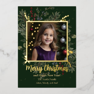 Christmas Greenery and Berries Foil Holiday Card