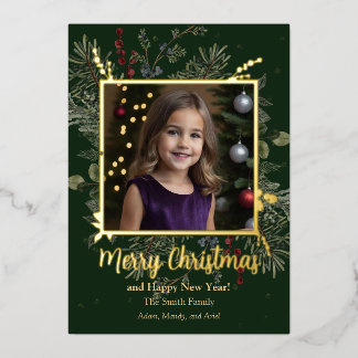 Christmas Greenery and Berries Foil Holiday Card