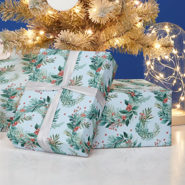 Christmas Greenery and Berries Modern Christmas Wrapping Paper (Holidays)