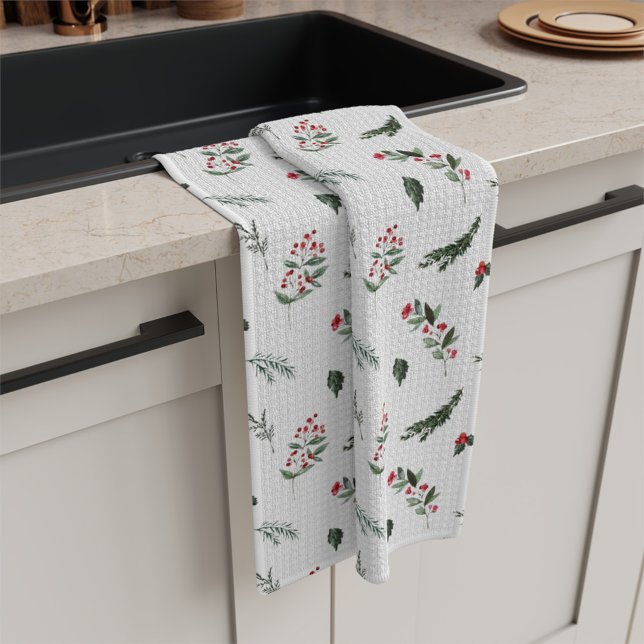 Christmas Greenery and Holly Berries Pattern  Tea Towel (Creator Uploaded)
