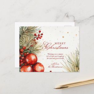 Christmas Greenery And Ornaments Holiday Postcard