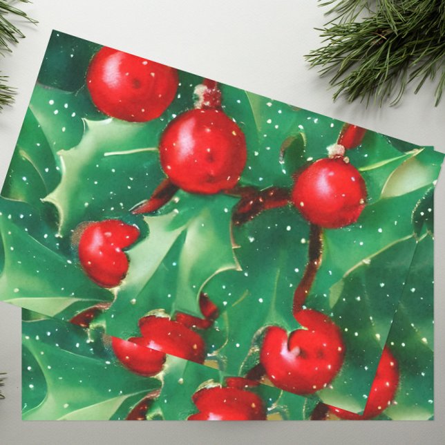 Christmas Greenery And Red Berries Tissue Paper (Creator Uploaded)