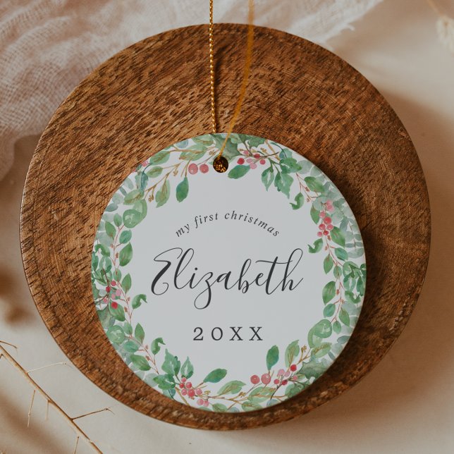 Christmas Greenery Baby's First Christmas Photo Ceramic Tree Decoration (Creator Uploaded)