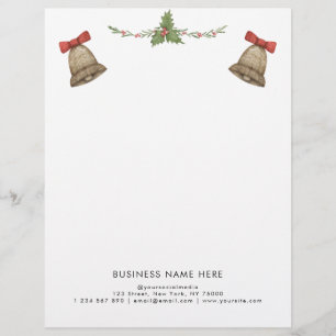Christmas Greenery Bells Custom Professional Text Letterhead