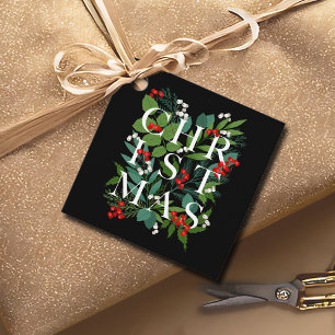 CHRISTMAS Greenery Berries Holiday Black Favour Tags