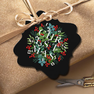 CHRISTMAS Greenery Berries Holiday Black Favour Tags